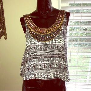 Tribal Print Embellished Crop Top